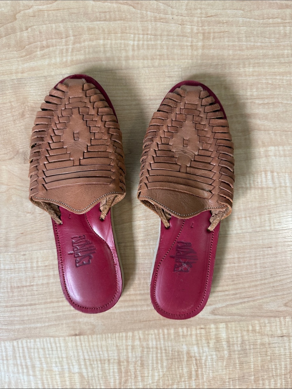 Women’s Brown Woven Leather Slip-On Sandals